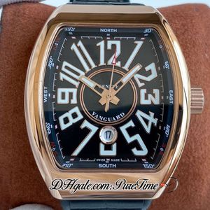 Vanguard V 45 SC DT Automatische heren Watch Rose Gold Black Dial Big White Number Markers Rubber lederen band Horloges 3 stijlen Puret300L