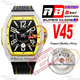 Vanguard V45 Racing ETA A2824 Automático Mens Watch ABF Diamonds Bisel Amarillo Negro Inter