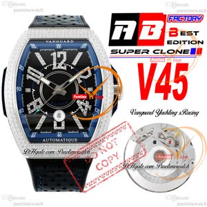 Vanguard V45 Racing ETA A2824 Automatic Mens Watch ABF Diamonds Cécher Bleu Inner Black DIAL MARCHERS DIAMANT
