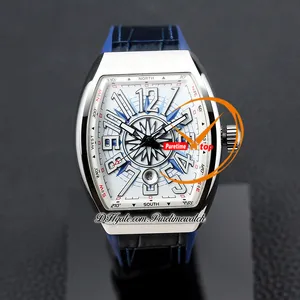 Vanguard Yachting V45 Automatic Mens Watch Arey Case White Diading Arabe Numerals Markers Blue Rubber Cuir Leather Gummy STRAP