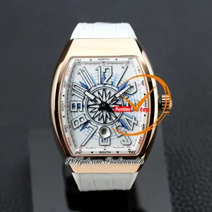 Vanguard Yachting V45 Automatic Mens Watch Rose Gol White Diading Arabe Numerals Markers Rubber Le cuir en cuir STRAPE RELOJ