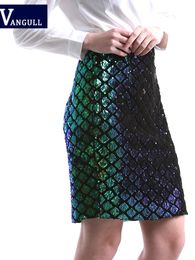 Vangull, faldas de lentejuelas verdes con diamantes, minifaldas sexis a escala de pescado para mujer, faldas tubo de verano para mujer, falda con cremallera lateral de cintura alta 240104