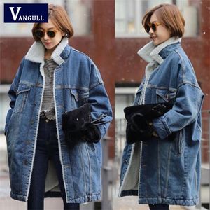 Vangull bont warme winter denim jas vrouwen nieuwe mode herfst wol voering jeans jas vrouwen bomber jassen casaco feminino lj201021