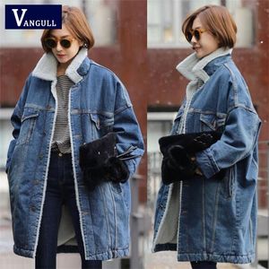 Vangull bont warme winter denim jas vrouwen nieuwe mode herfst wol voering jeans jas vrouwen bomber jassen casaco feminino lj200813
