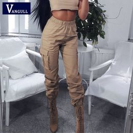 Vangull taille haute pantalon femmes côté grande poche pantalons longs nouveau printemps mode femme lâche Cargo pantalon pantalons de survêtement décontractés 201106