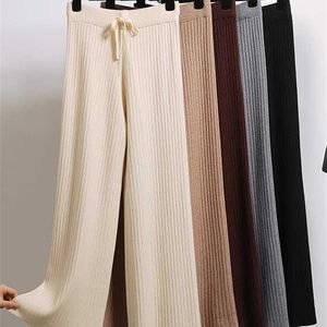 Vangull printemps automne tricoté pantalon à jambes larges coréen solide fosse longueur cheville taille élastique à lacets pantalons de survêtement 220325