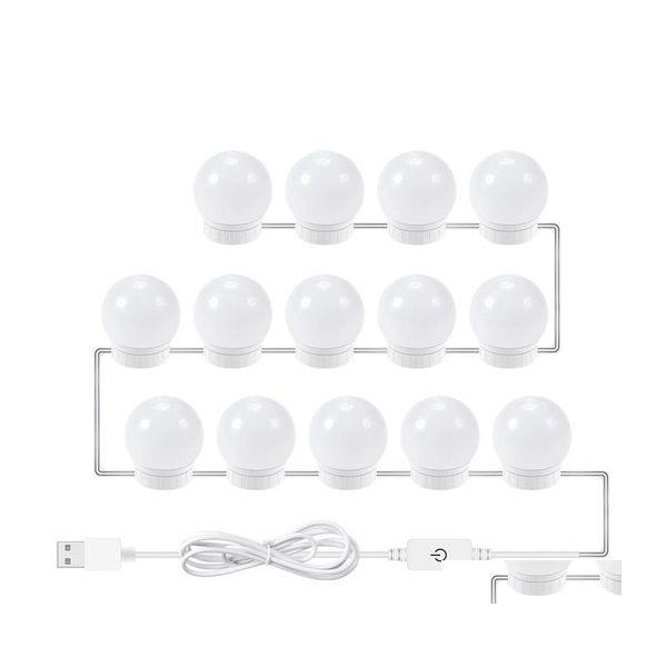 Luces de tocador Usb Led 12V lámpara de maquillaje luz de pared belleza 2 6 10 14 Bbs Kit para tocador regulable continuo Hollywood Vanity Mirr Otk78