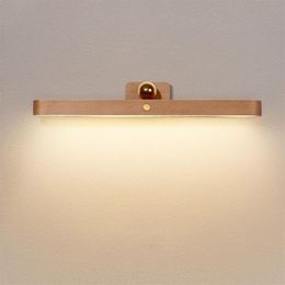 Lampes de vanité en bois miroir avant remplissage lumière LED nuit Portable Mobile Rechargeable magnétique applique murale chambre chevet 3114