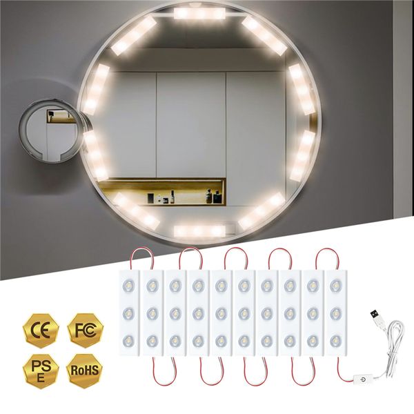 Luces de espejo de tocador estilo Hollywood, módulos LED ultrabrillantes, bombillas de Control regulables táctiles USB para mesa de maquillaje y baño