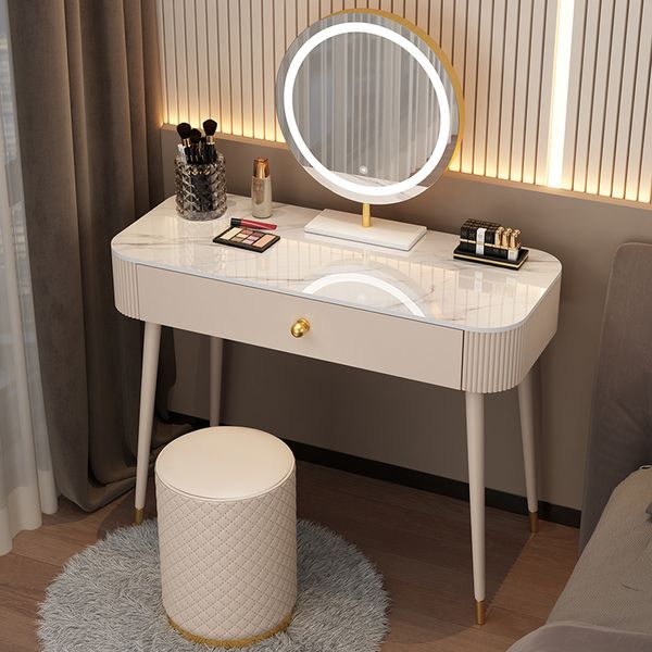 Mesa de tocador taburete de espejo simple con cajón de almacenamiento de lámparas Cajero de tocador dormitorio de mesa simple de madera moderna muebles de madera hy