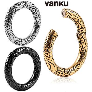 Vanku 2 pièces Stretch en acier inoxydable Punk Circular Modèle Boucles d'oreilles Poids pour l'oreille en acier Expandeur de perforation Boucles d'oreilles tunnel 240430