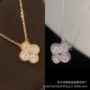 vanlies cleeflies ketting Vierbladige Grasketting Volledige Diamanten 925 Zilver Plating 18k Geel Wit Goud Puur Zilver Veelzijdige Kraagketting met Diamanten