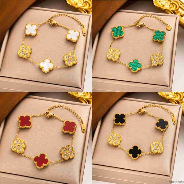 Vanly Pulseras Cleefly Pulsera de diseño chapada en oro de 18 quilates Elegante cadena con dijes de cuatro hojas de trébol Diseño de lujo de dos caras Joyería de boda Regalo de furgoneta Alta calidad Sin caja