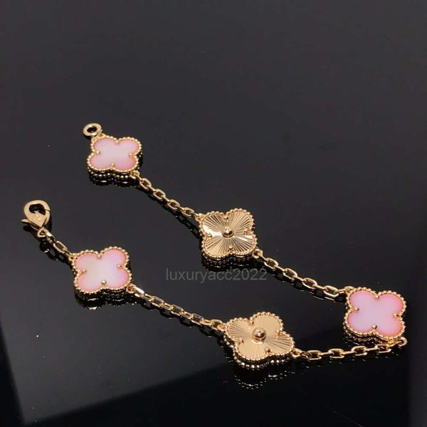 bracelet vanly cleefly bracelet doré golden cinq fleurs chanceux quatre feuilles d'herbe rose coque laser bracelet fille luxe petit ami cadeau pour petite amie