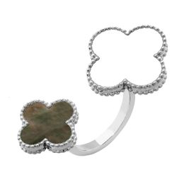 Vans Cleef Designer Ringen Voor Vrouwen Originele Kwaliteit Band Ringen Gras Eenvoudige Mode Vrouwelijke Vier Blad Gras Dubbele Bloem Ring