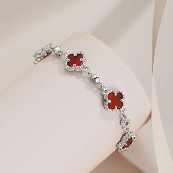 Vans Clover Bracelet S925 STERLING Silver Clover Bracelet Moisanite Mesdames Simple Elegant Valentine's Day Gift For Girlfriends