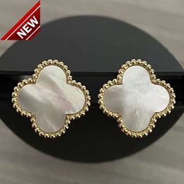 Vans Clover Earrings Designers Sieraden Vintage 4/Four Leaf Clover Stud oorringen Back Moeder-of-Pearl Silver Fashion 18K Gold Compated Agate for Women Girls