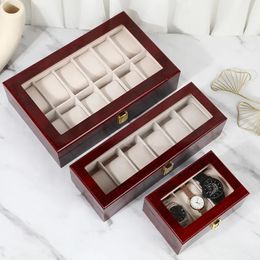 VANSIHO Promotion boîtier de montre en bois rouge foncé 2 3 4 5 6 10 12 fentes montres en cuir PU boîte de collecte affichage avec serrure 240129