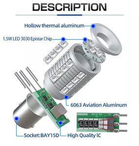 Vanssi 2pcs P21W BA15S 1156 LED -lampen 1157 Bay15d P21/5W Super Bright Car Tail Rem Lichtlampen 2057 7518