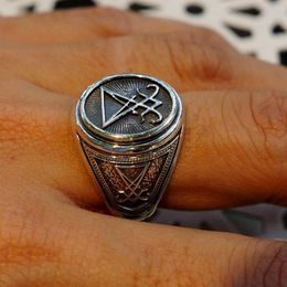 Vantage zilveren kleur Signet Sigil van Lucifer Ring voor mannen Seal Of Satan occulte mannelijke Jewelry255n