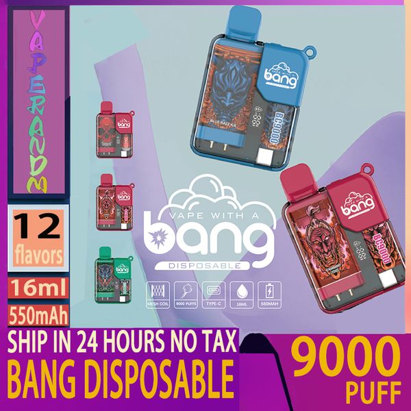 vape 9000 Original Bang jetable 9000 Puff jetables E cigarettes 0.8ohm Mesh Coil 16ml Pod 550mAHh batterie rechargeable électronique Cigs Puff 9K 0% 2% 3% 5% Vape Pen Kit