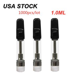 Cartouches de vape Atomiseurs de 1 ml USA STOCK Atomiseurs d'huile épaisse Chariots d'e-cigarettes Vides Embouts à visser Bobine en céramique 2 mm 4pcs Trous d'huile 510 Atomiseur de filetage 1000pcs / caisse