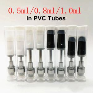 Cartuchos Vape 510 Atomizador de hilo Vacío 0,5 ml 0,8 ml 1,0 ml Carros Blanco Negro Personalizar logotipo 4 piezas Agujeros de aceite en tubos de PVC