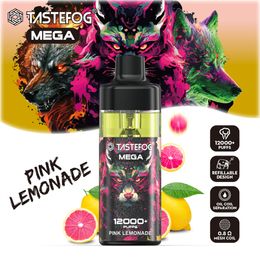 Оптовая продажа фабрики Vape Tastefog Mega 12K Puffs Одноразовая Vape Многоразовая капсула 12000 Puff Электронная сигарета Pod 2% 15 мл 650 мАч 12 вкусов со светодиодным фонариком Контроль воздушного потока