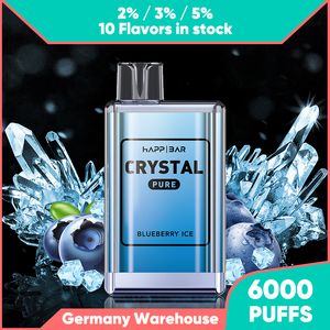 vape allemagne vape jetable 6000 bouffées Happ Bar Crystal Pure 10 saveur de cigarette jetable avec vape en cristal 10 pièces par paquet