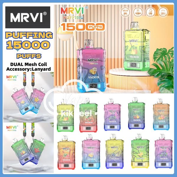 Vape jetable MRVI puffing 15000 puff desechable vape puff 15k 12k bobina de malla dual con pantalla inteligente Cordón desechable Vape Pen PEACH MANGO Ecig