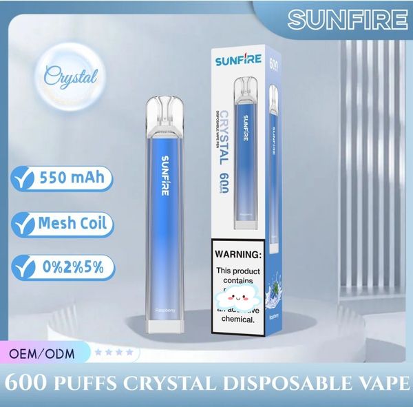 Vape Pen Sunfire Crystal S600 Puffs desechables E Fábrica de cigarrillos Precio OEM Precio al por mayor Vapor desechable Vapor de vapicio Electrónico 600 Puffs del suministro de fábrica