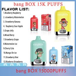 vape puff Originele Bang BOX 15000 Rookwolken Wegwerp E-sigaret 600mAh Oplaadbare batterij 12 smaken 2% 5% Capaciteit Spoel 26 ml OEM ODM VAPE aardbei Watermeloen