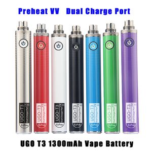 UGO T3 1300 mah Ego eVod Twist Batterie Préchauffer Tension Variable Vape Mod Double Port de Charge pour mini kit de démarrage de vaporisateur protank