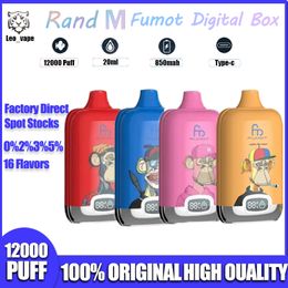 Vape Randm Fumot Digital Box 12000 trekjes Wegwerpvape 0% 2% 3% 5% 20ml Pod 850mAh Batterij Oplaadbaar apparaat Vape Pen 16 smaken vape puff 12k vs puff 10k