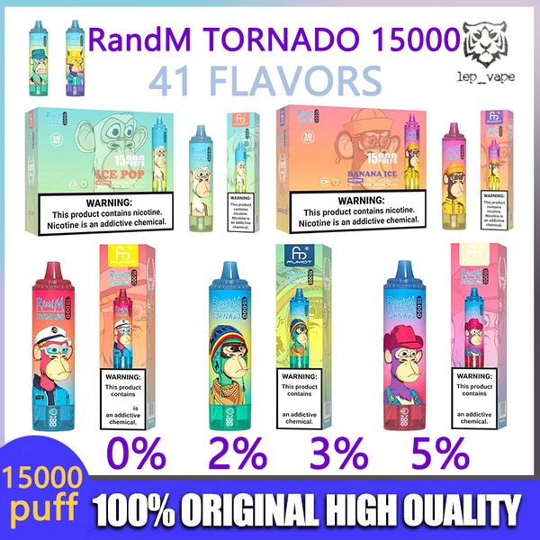 Vape RandM Tornado 15000 Puffs Jetable Vape Pen Pod Mesh Bobine multicolore réglable 0% 2% 3% 5% Batterie Vaporisateur rechargeable bouffée originale 15000 E-Cigarettes