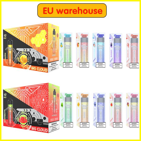 Vape vaporizador kit de inicio UE Vendedor caliente Feemo Cannon cigarrillo electrónico desechable 18 ml 10 sabores caja de pluma de vapor 0.8% pod con bobina de malla de 0.5 mah Big Cloud como mod vape