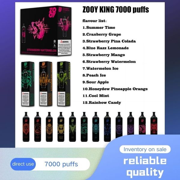 Vaper ZOOY KING PUFFS 7000 Cigarettes électroniques jetables type-c rechargeable en option goût vape jetable Batterie puissante 16ML préremplie 10000 bouffées