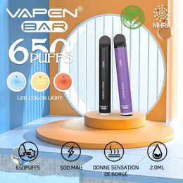 vapes wegwerpbladerdeeg VAPEN BAR 650 Puffs wegwerp e-sigaretten 2,0 ml Capaciteit 20 mg 2% NIC 500 mAh Batterij Cigs Verdamper Voorgevulde damp met TPD Cerficated