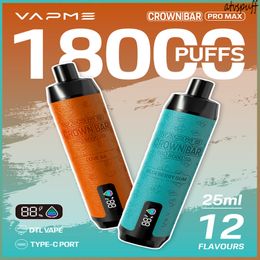 VapMe Crown Bar 18000 Puffdisable Vape 18000 Puffs Oplaadbare e-sigarettes System 10 Smaken Mesh Coil Vapers 0% 2% 3% 5% NIC