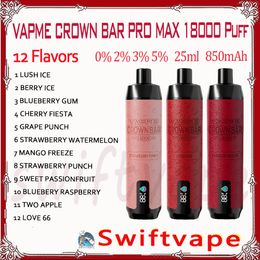 VapMe Crown Bar Pro Max 18000 Puff Derniable E Cigarette 850mAh Batterie rechargeable 12 saveurs 25ml 0% 2% 3% 5% 18K Puffes Vapes Kit Starter Kit Authentic Wholesale