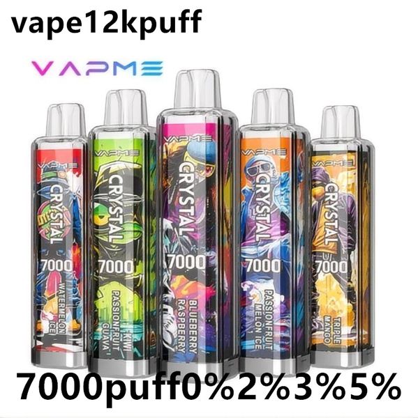 VapMe Crystal 7000puff Disposable Vape Pen Mesh Coil 7kpuffs Recharteable E Cigarette 650mAh Batterie Pré-charge de 14 ml Cartes 0% 2% 3% 5%