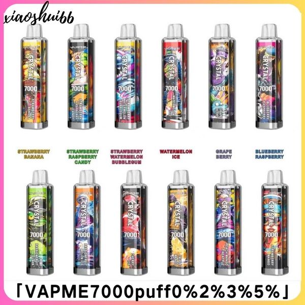 VAPME CRYSTAL 7000 Puff Vaporisateurs jetables Vape Pen 7000 Puff Mesh Coil E Cigarettes rechargeable 650mAh Batterie 0% 2% 3% 5% 18 couleurs
