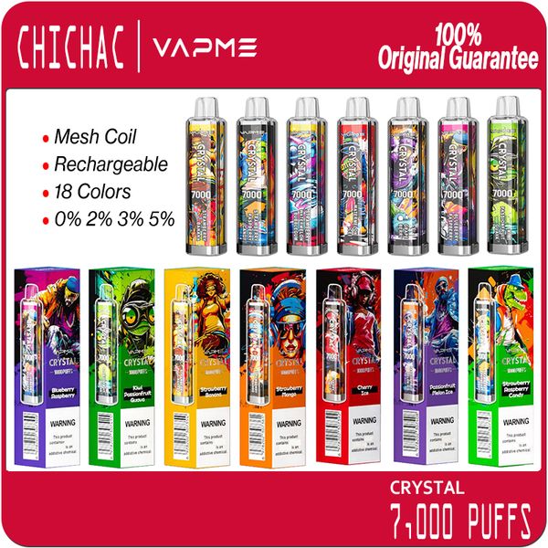 VAPME Crystal 7000 Puffs Jetable Vape Pen Puff 7K E Cigarettes 18 Saveurs Mesh Coil Vaporisateurs rechargeables Vaporisateurs