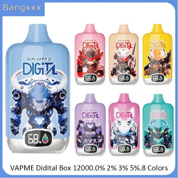 VAPME Digital Box 12000 12K Puffs Vape 850mAh Type-C Charge 20 ml Pod préfabillé avec batterie Ejuice Affichage 8 Flavour 0/2/3/5% Cigarettes E jetables Vs Bang 12k 15K Puff