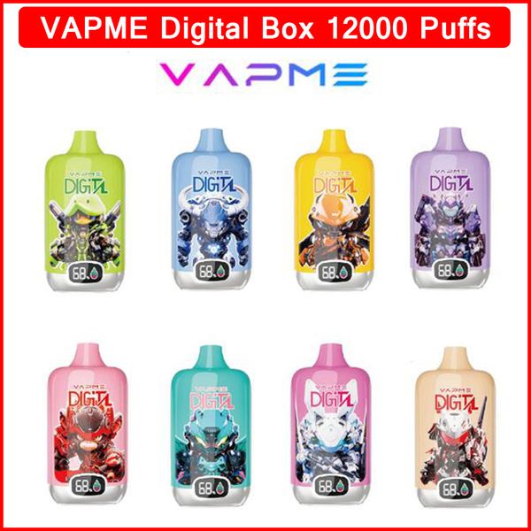 VAPME Digital Box 12000 12K Puffs Vape 850mAh Type-C Charge 18 ml Pod préfabillée avec batterie et affichage Ejuice 8 Flavour 0/2/3/5% Cigarettes E jetables