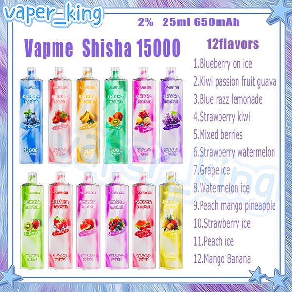 Vapme Shisha 15000 Puff Jetable E Cigarettes Mesh Coil 25ml Pod 650mAh Batterie Électronique Cigs Puffs 15K 2% 12 Saveurs Vape Stylo Livraison Rapide