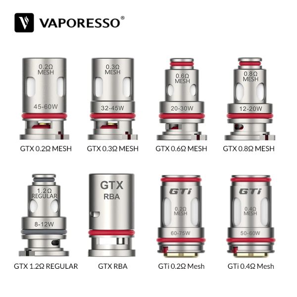 Vaporesso GTX Bobina 0.2ohm 0.3ohm 0.6ohm 0.8ohm 1.2ohm Vaporizador GTX RBA para Vape Target PM80 Pod Swag PX80 Luxe 80 Luxe PM40 Kit Cigarrillo electrónico auténtico