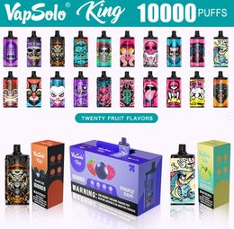 Vapsolo King 10000 Puffs 10k Puff Bar Barde rechargeable Disposable Vape Pen 12k 15K E Cigarette 20ml POD PRÉFULTE 2% 5% VATES Nicotine 20 saveurs