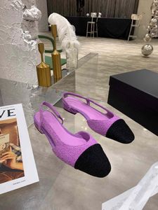 Verscheidenheid aan keuzes Kleur Matching Sandalen Vrouwen 2021 Zomer Tweed Baotou Dames Single Schoenen Mid-Hak Dikke Hak Ronde Hoofd Oma-stijl