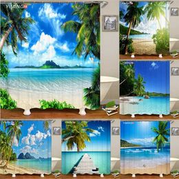 Verscheidenheid aan verschillende zonnige strandlandschap aan zee 3D-afdrukken douchegordijn polyester waterdichte woondecoratie gordijn met haak 211115